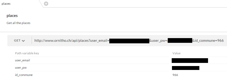 Printscreen from Postman - API query: GET places query