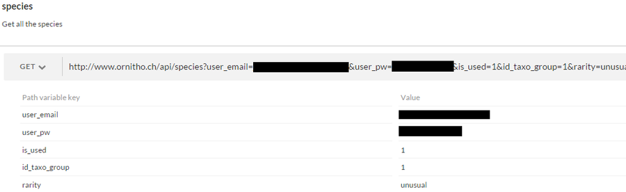 Printscreen from Postman - API query: GET species query